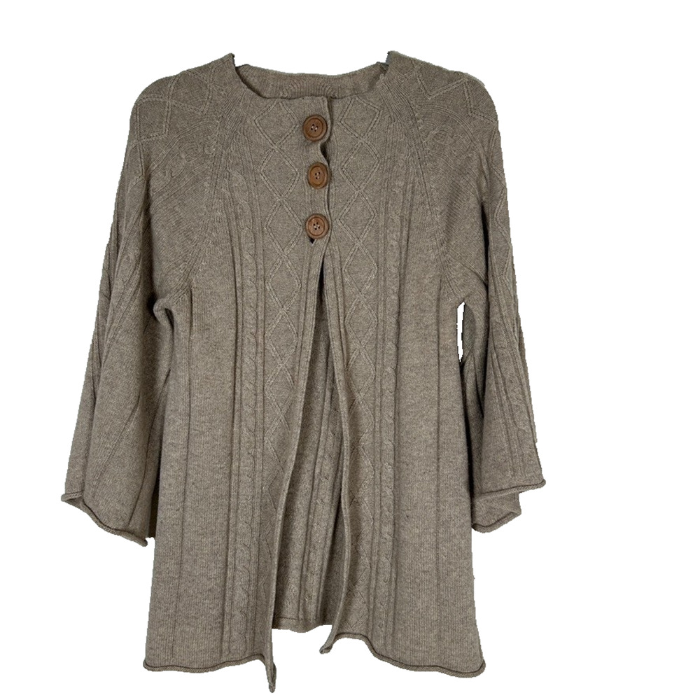 Avita Womens M Recycled cashmere blend swing tan cardigan cable 3 button sweater